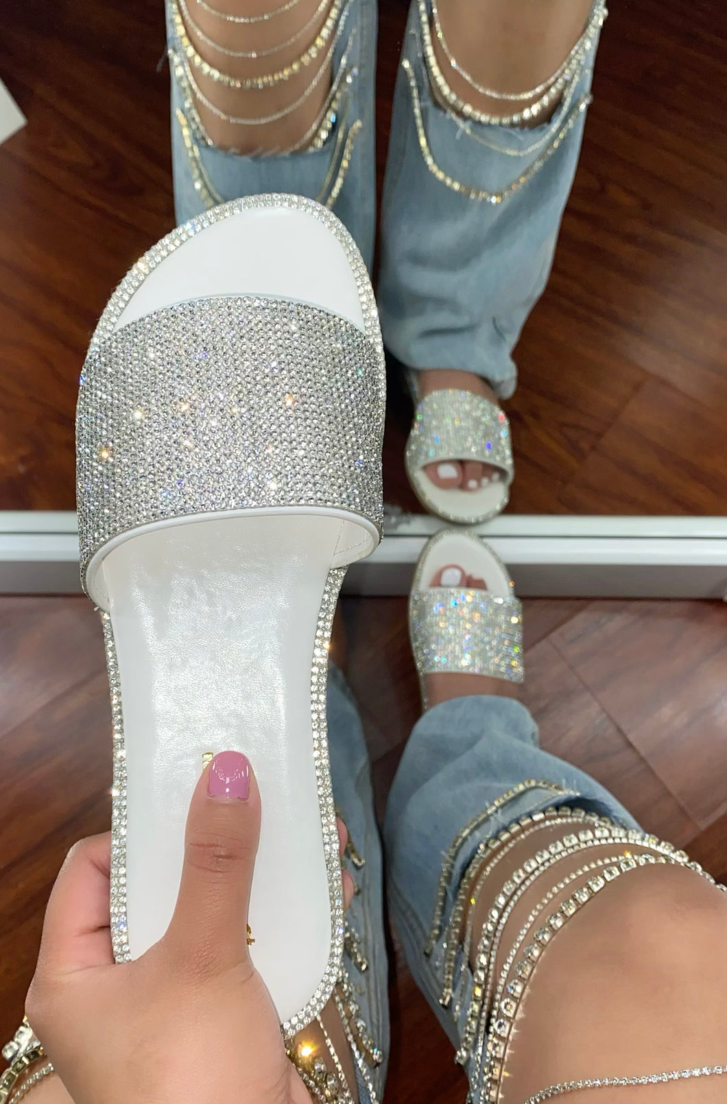 Rhinestone Sandals (White)