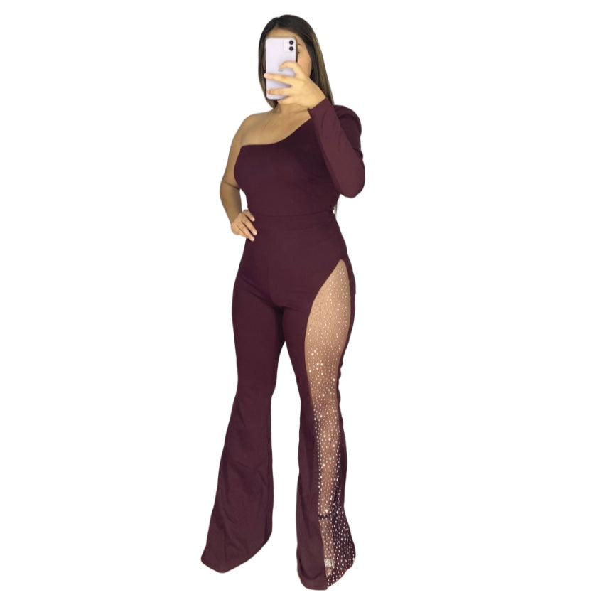 Rhinestone Jumpsuit (Maroon)